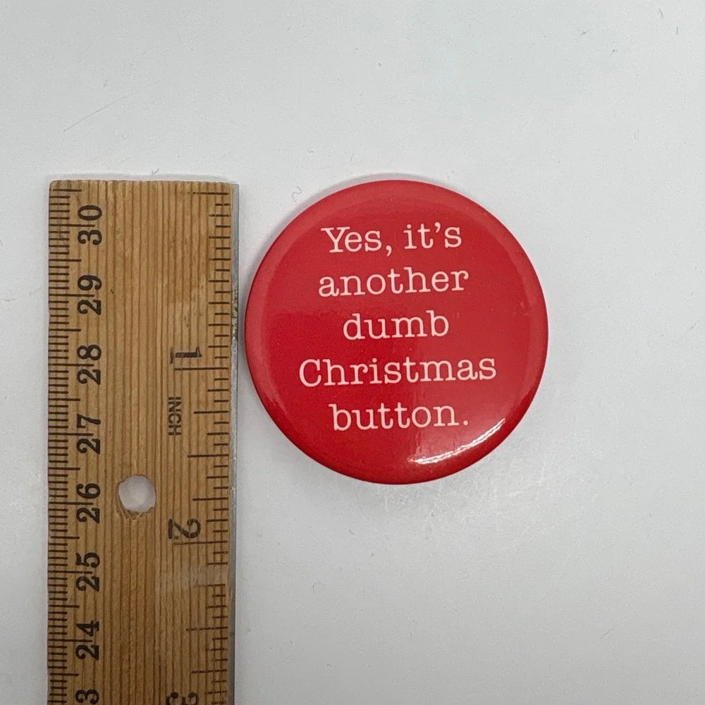 1990s Funny Christmas Button Pin‎ Holiday Party Joke Gag Gift Present Red
